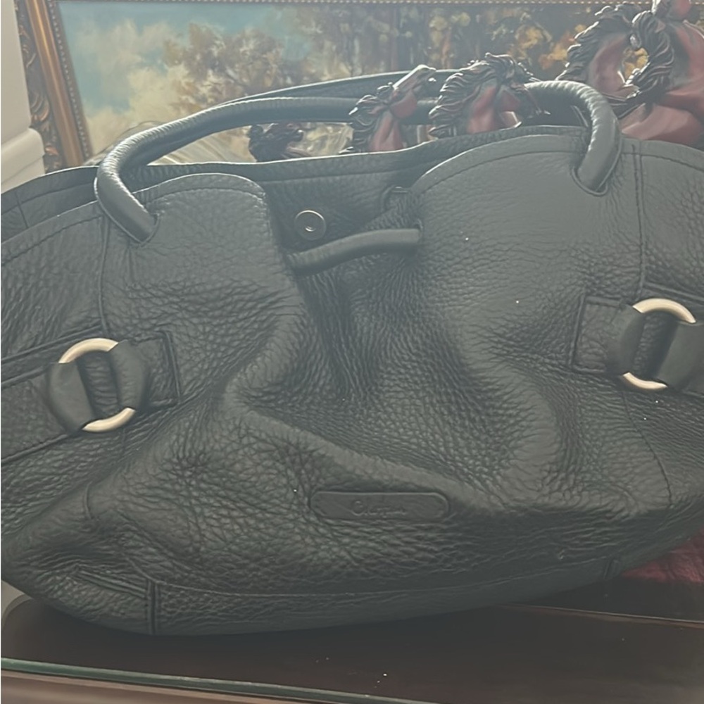 Cole Haan Black Shoulder Bag with Textured Leather Real Leather